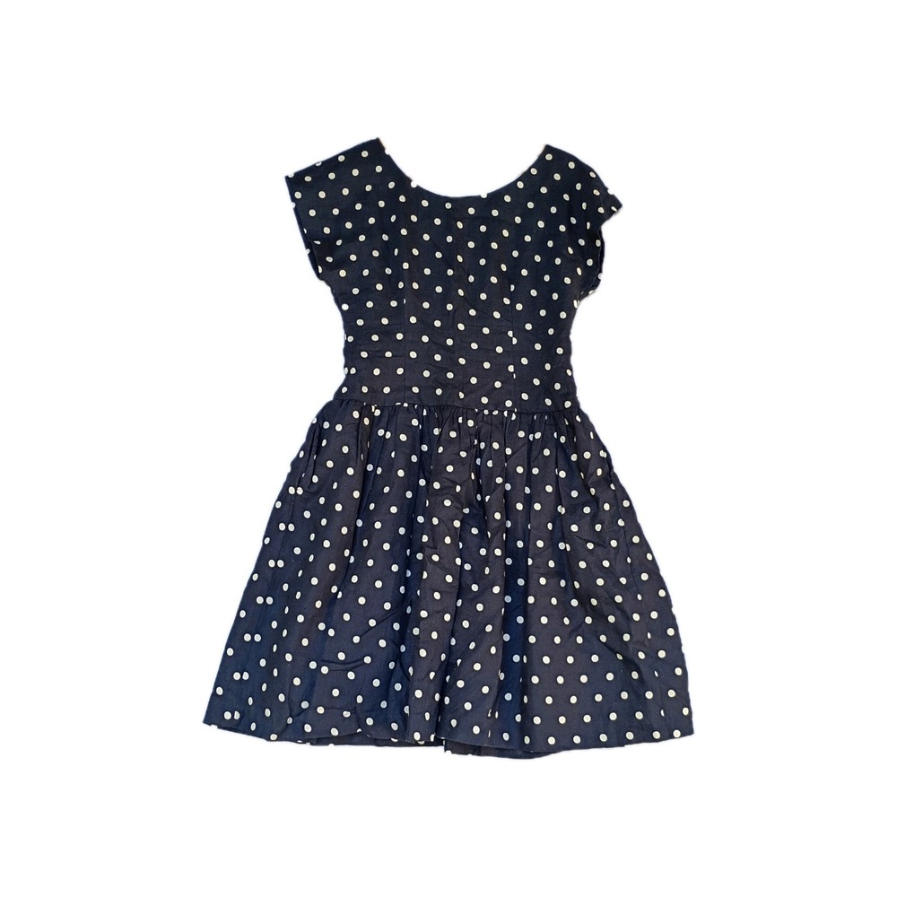 Anthropologie Lili's Closet Polka Dot Linen Fit & Flare Dress Black White Size 8